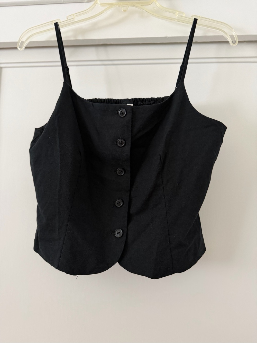 A New Day Black Button-Front Spaghetti Strap Crop Vest Top-Small